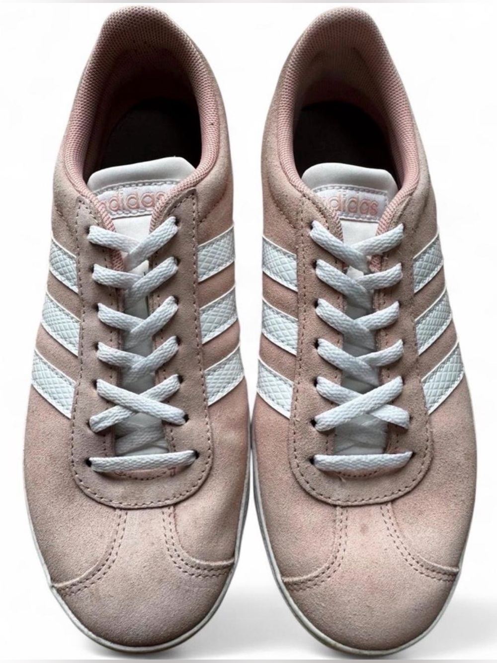 Adidas VL Court 2.0 Pink Suede Sneakers Women 7 White Stripes Retro Skate - Picture 1 of 7